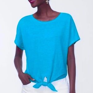 Chico’s Blue Linen Tie Front Top Size L